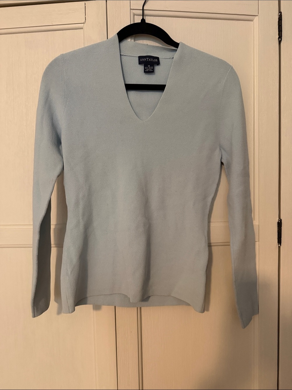 Ann Taylor Pale Blue V-Neck Lightweight Sweater